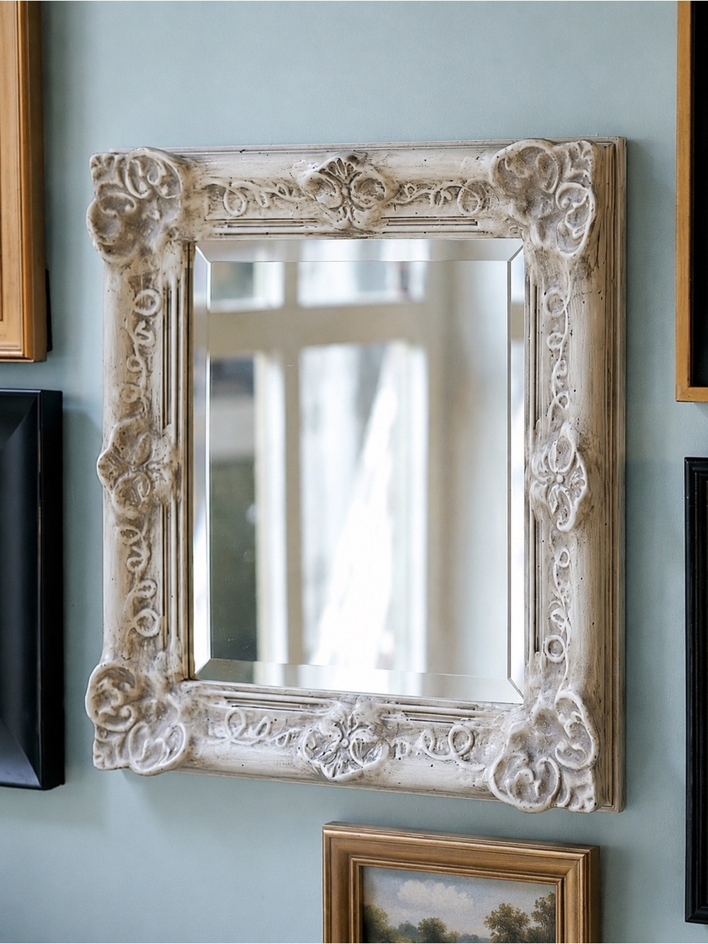 Pottery Barn Lily Wall Mirror 19x21 Distressed White Farmhouse French Country